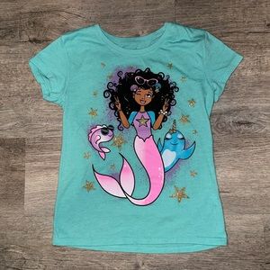 Children’s place tshirt curly haired mermaid size Small 5/6 light turquoise